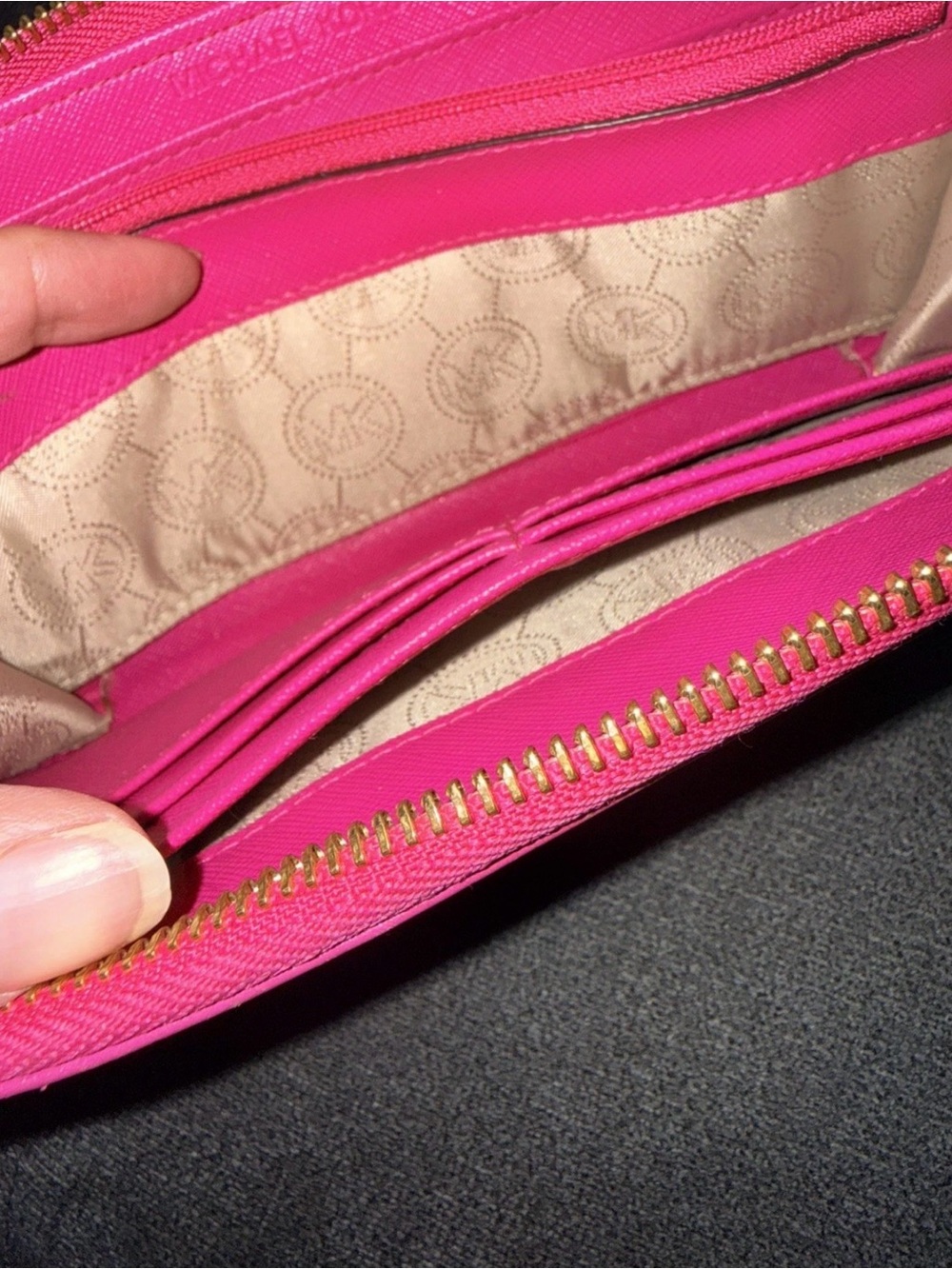 Michael Kors Hot Pink Bedford Ostrich Embossed Zip Wallet with Gold Plaque - Picture 3 of 9